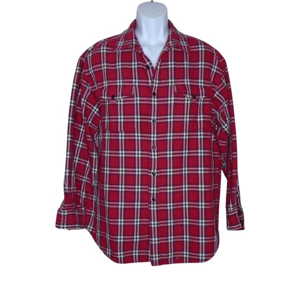 Gap Heavyweight Flannel Overshirt Mens Size Large Plaid Red White Black - Picture 1 of 4